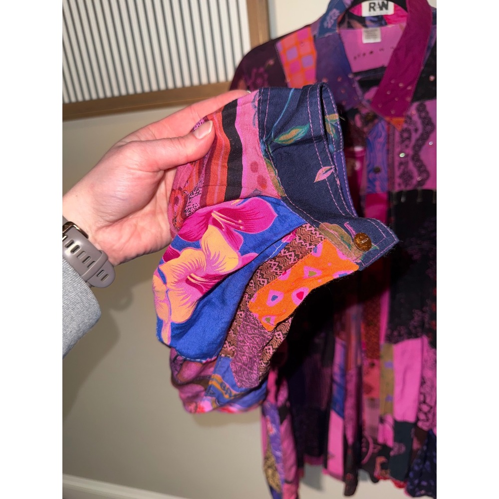 RW&CO. Women's Patchwork Button-Down Shirt - Pink & Purple - Picture 3 of 9